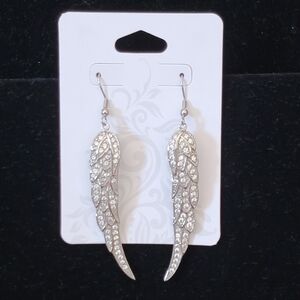 Sparkling Silver Feather Earrings